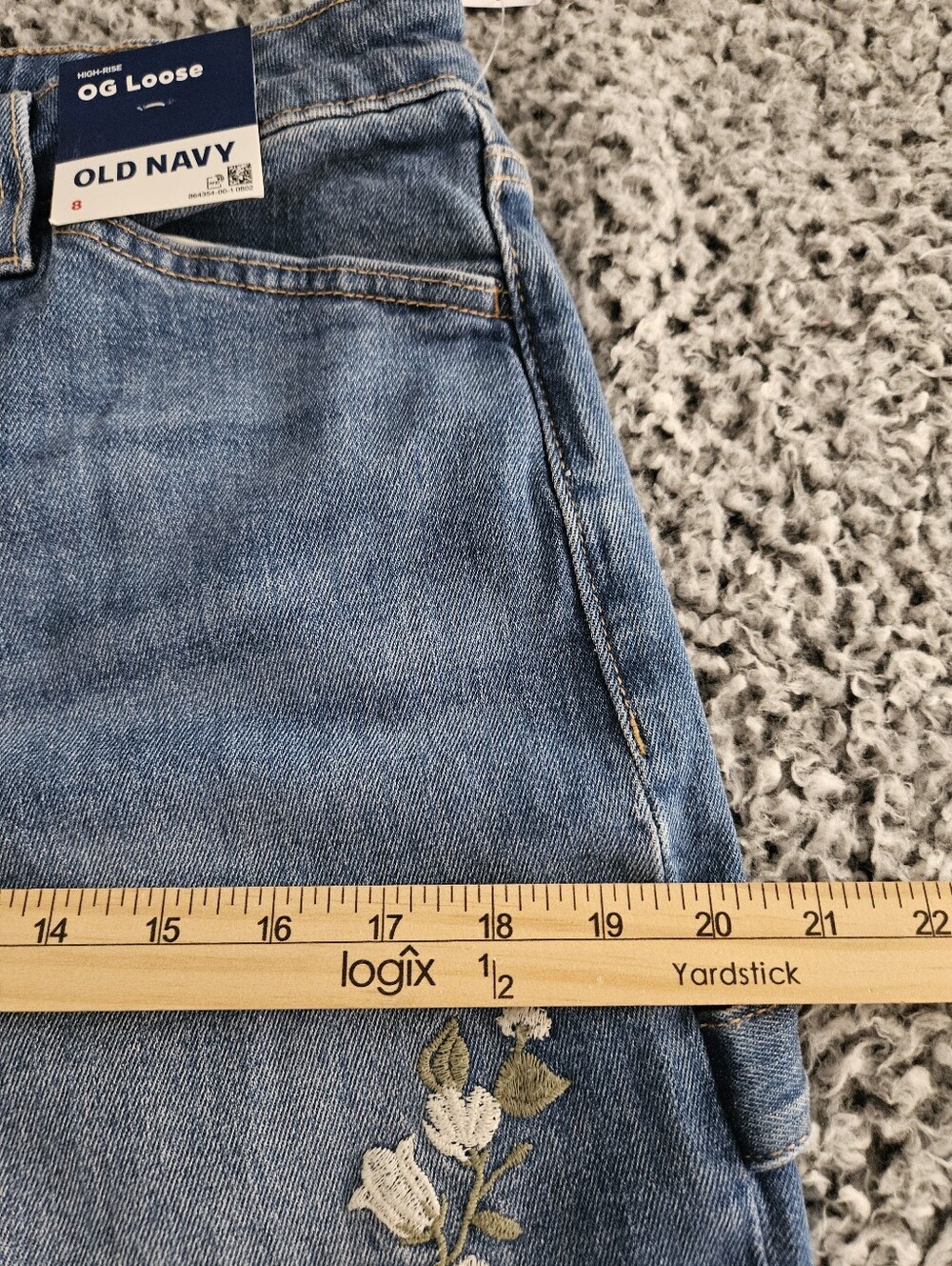 Old Navy High-Waisted OG Loose Jeans Sz 8 Straight Leg Embroidered Blue Women's - Picture 12 of 16